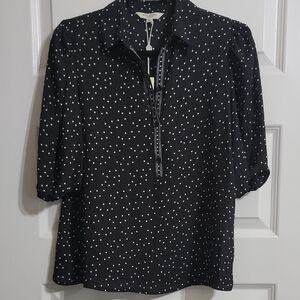 MAX STUDIO NWT BLACK WHITE BLOUSE SS BUTTON DOWN